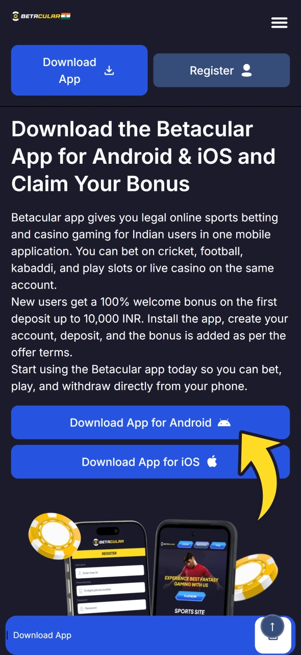 Tap android button on this page to get Betacular android app.