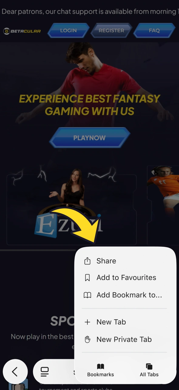 Find Share button on website to get Betacular iOS app.