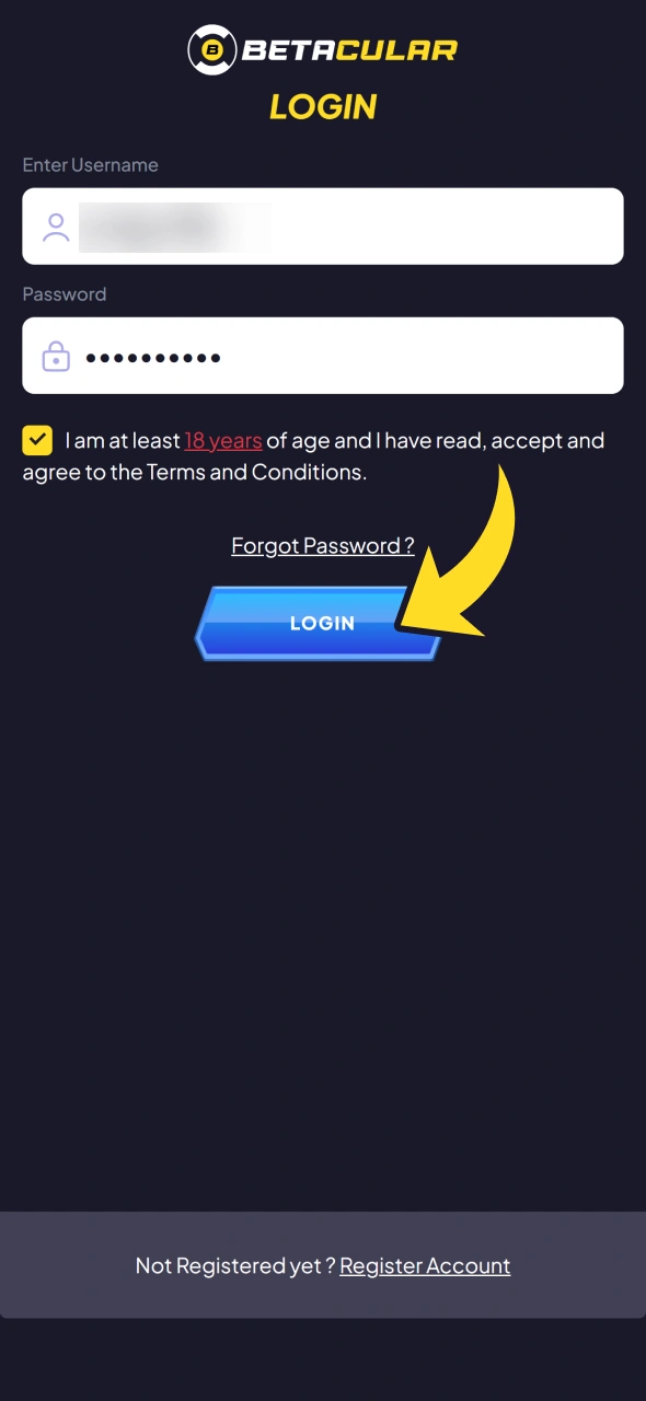 Press Login button and start betting right away at Betacular app.