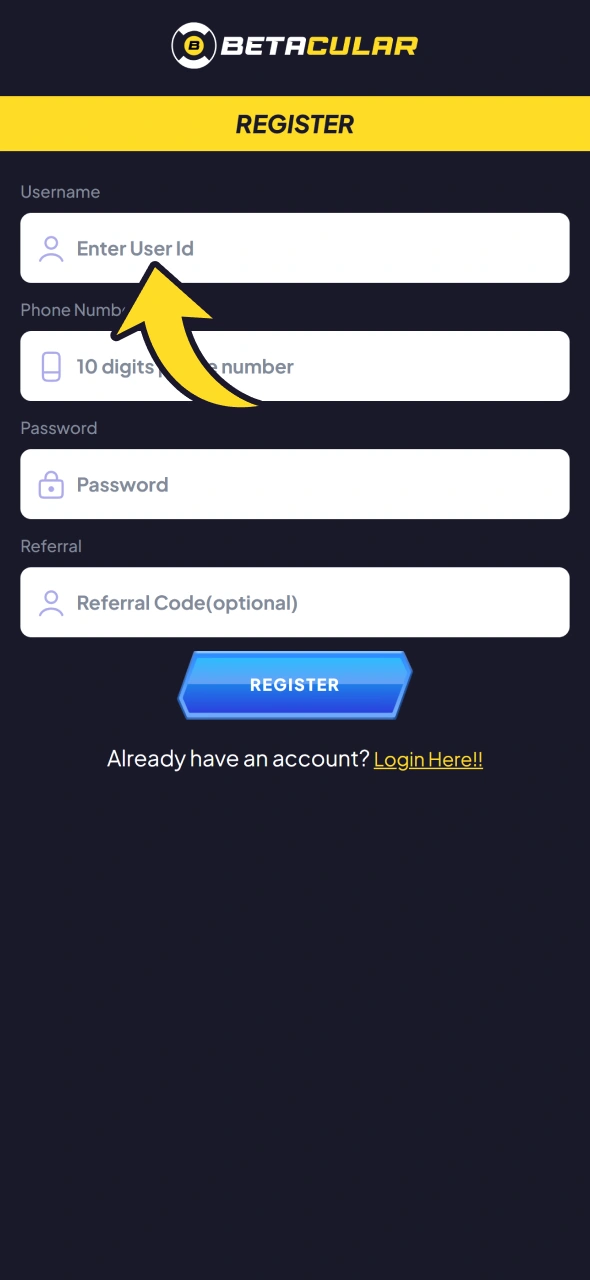 Fill registration form at Betacular app.
