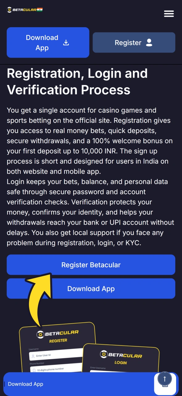 Tap button on this page to join Betacular casino.