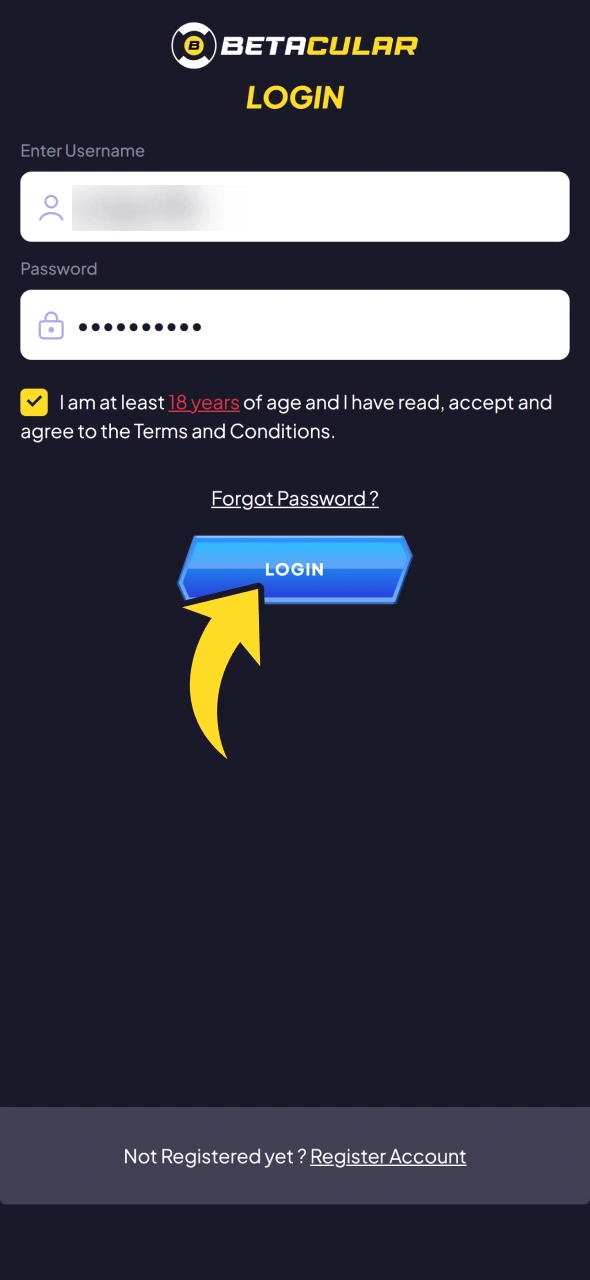 Click login button to start betting at Betacular casino.